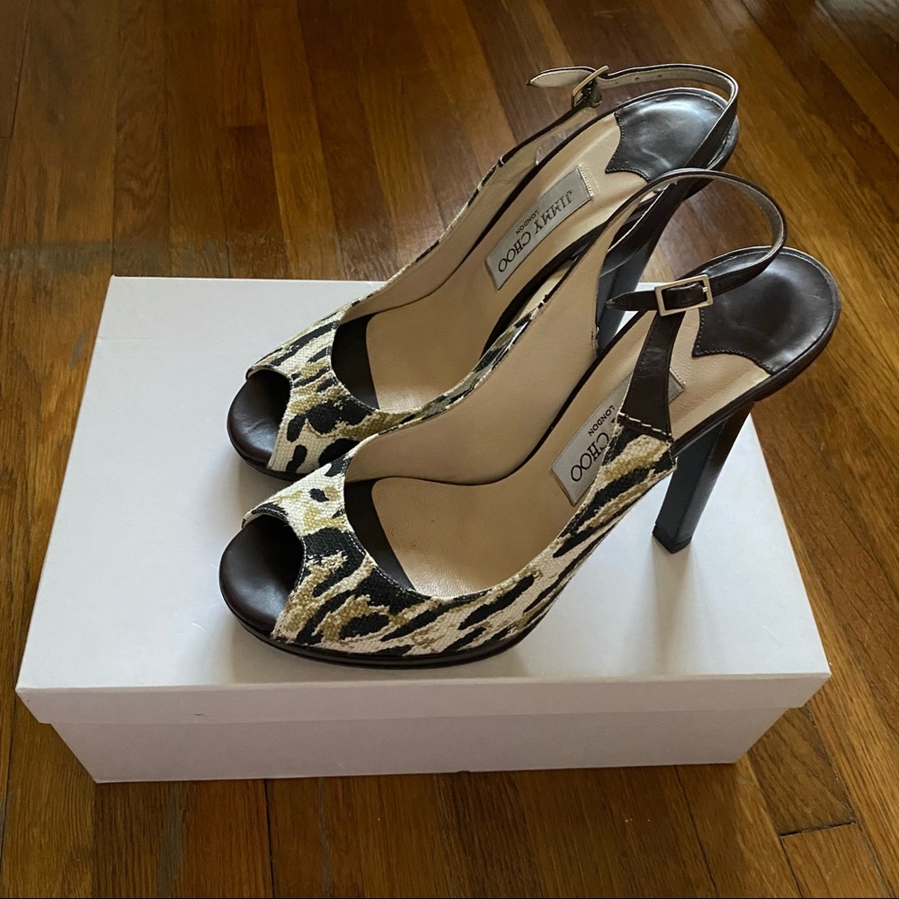 Jimmy Choo canvas animal print sling back pumps